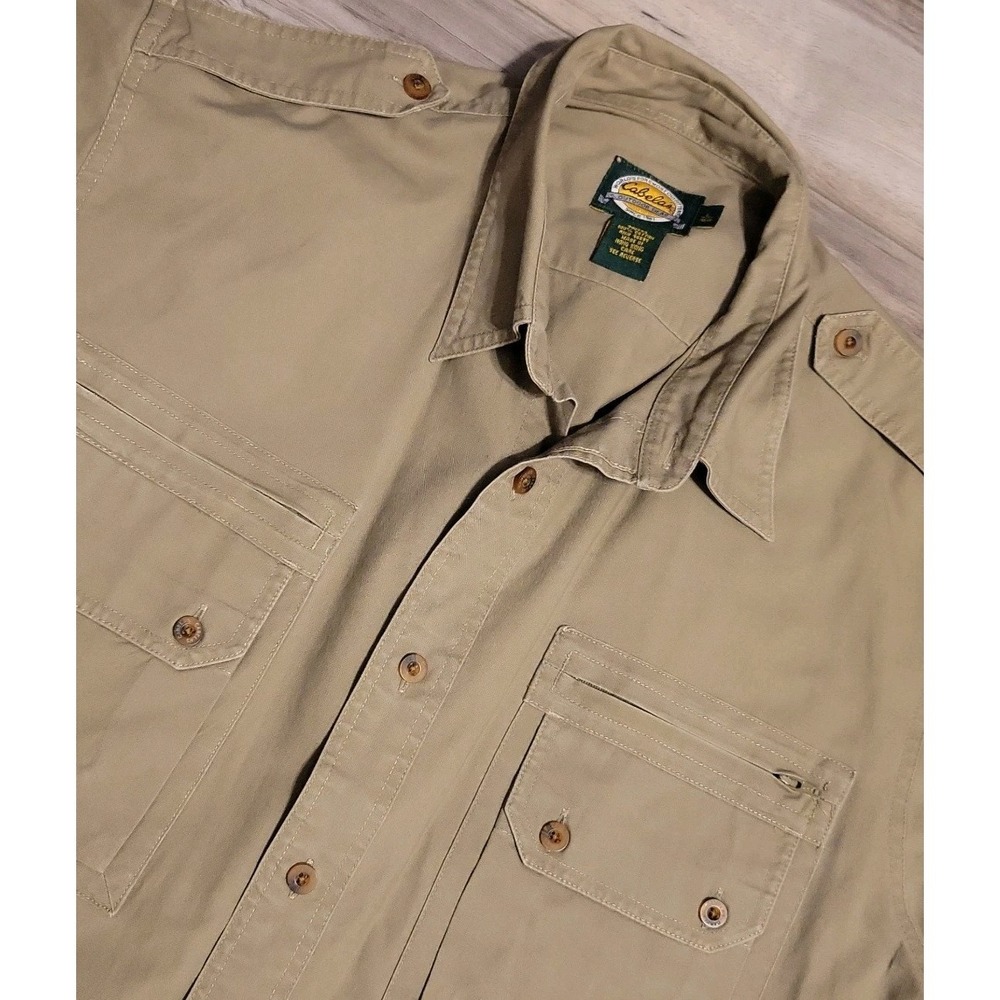 Cabelas Outdoor Shirt Mens XL Short Sleeve Canvas Beige Hicking Fishing
